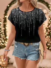 EMERY ROSE Casual Imitation Rhinestone Tassel Pattern Round Neck Blouse For Women, Suitable For Summer